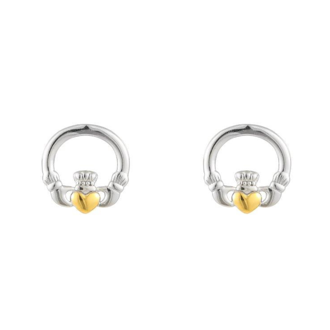 Silver Sterling & Spot Gold Claddagh Earrings