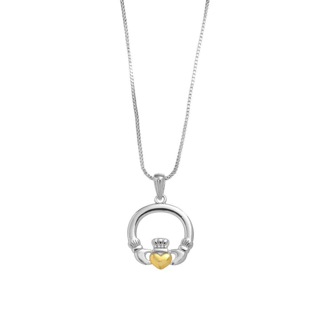 Sterling Silver & Spot Gold Claddagh Pendant