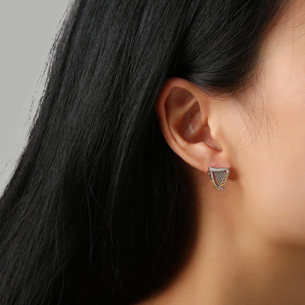 Sterling Silver & Spot Gold Harp Earrings