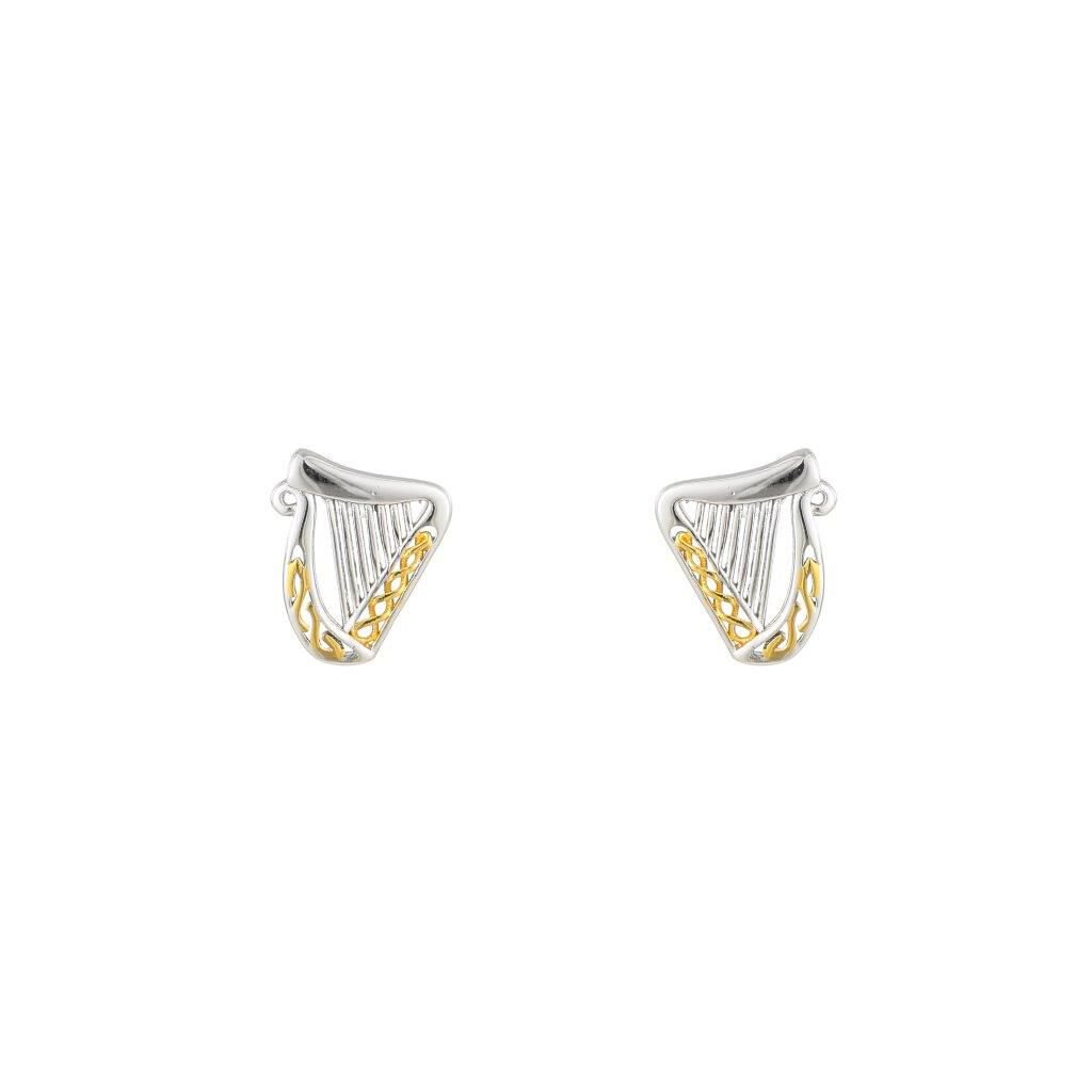 Sterling Silver & Spot Gold Harp Earrings