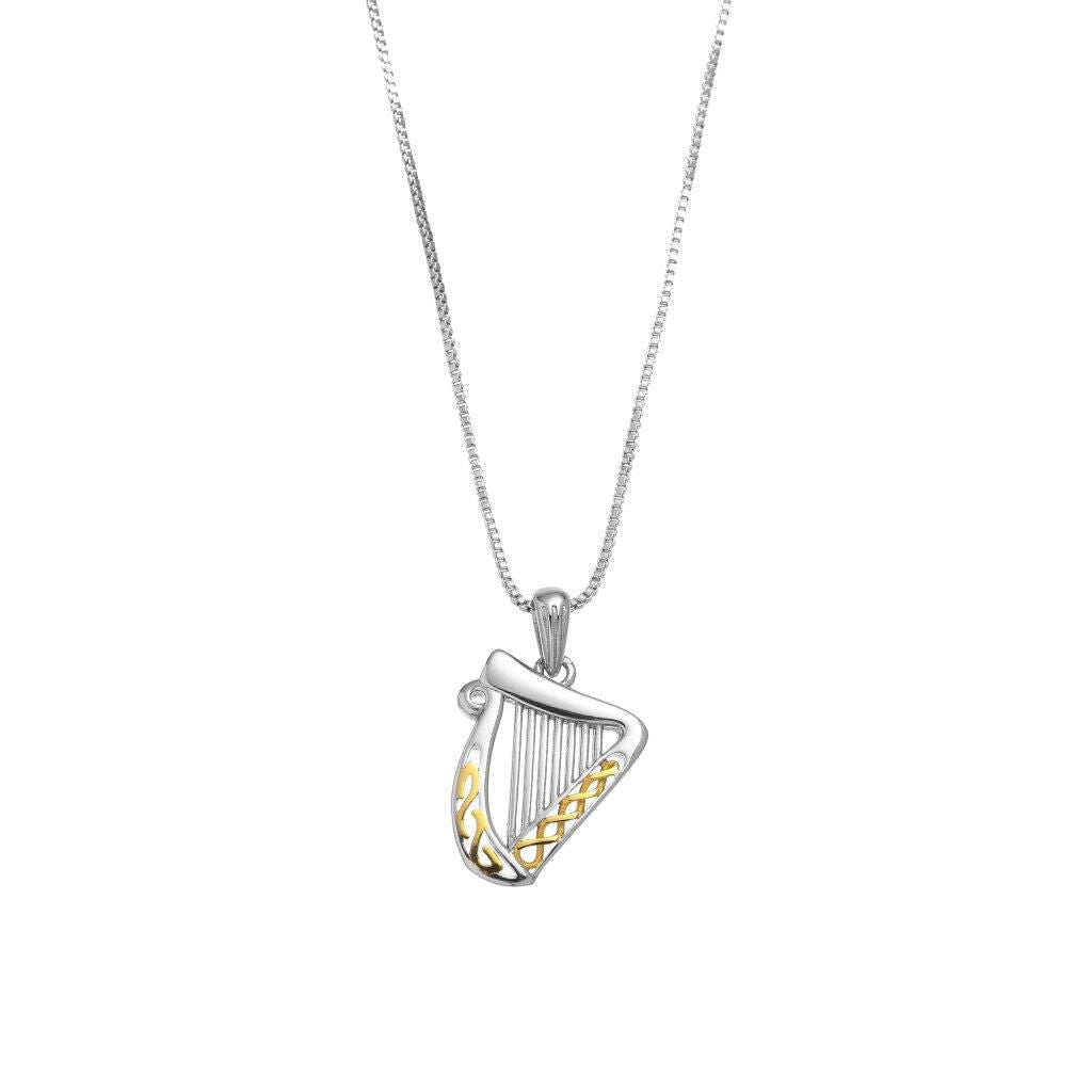 Silver Sterling & Spot Gold Harp Pendant