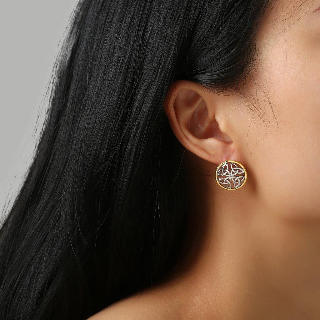 Sterling Silver & Spot Gold 4 Trinity Circle Earrings