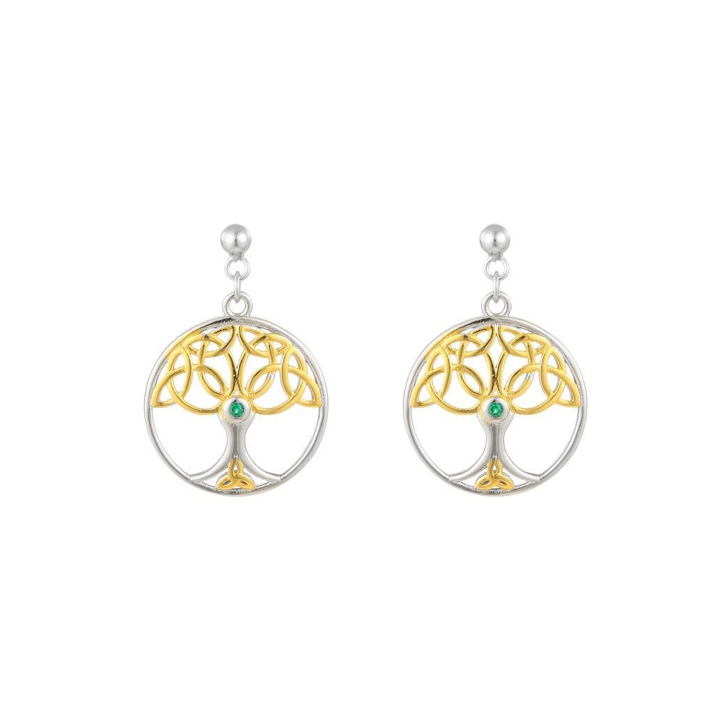 Sterling Silver & Spot Gold Tree Of Life Drop Earrings