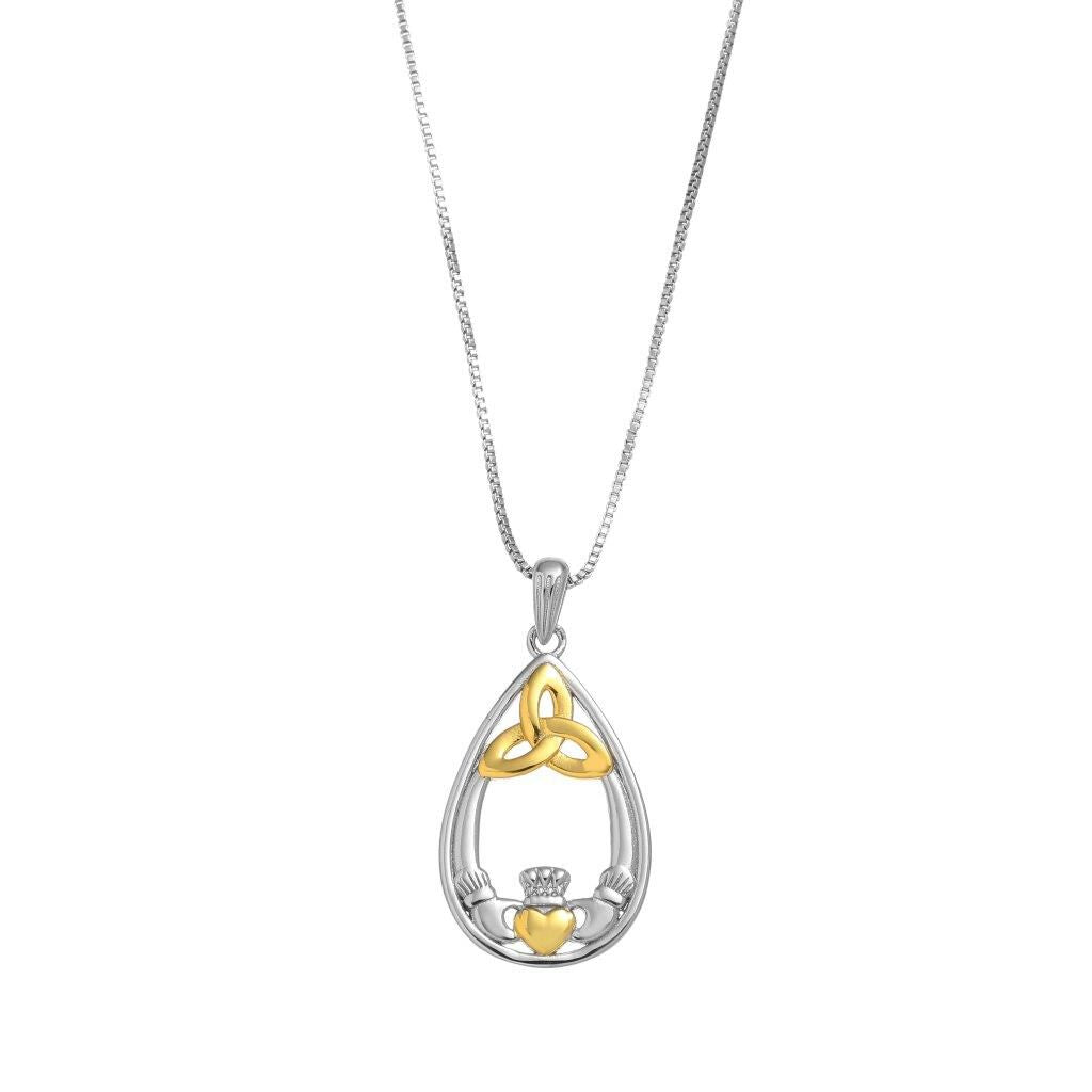 Silver Sterling & Spot Gold Trinity Claddagh Pendant
