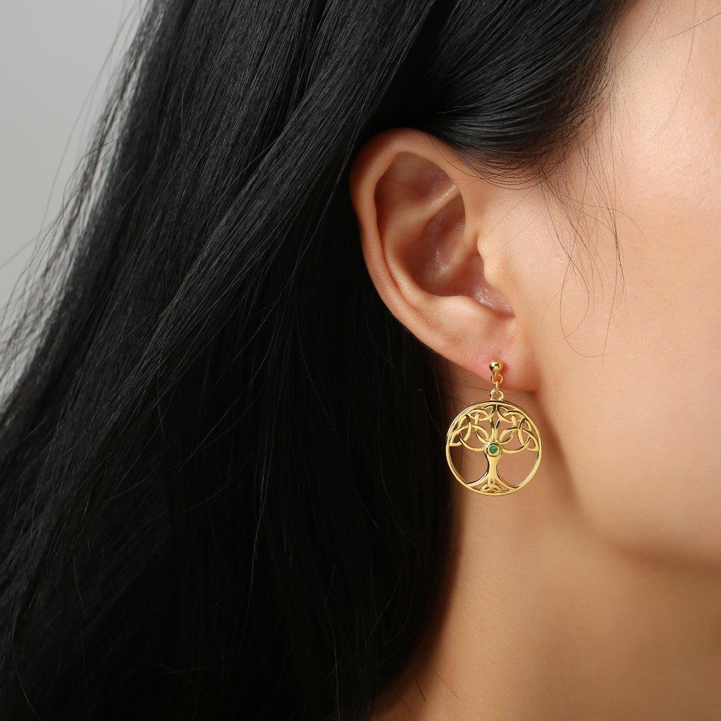 Gold Vermeil Tree Of Life Drop Earrings