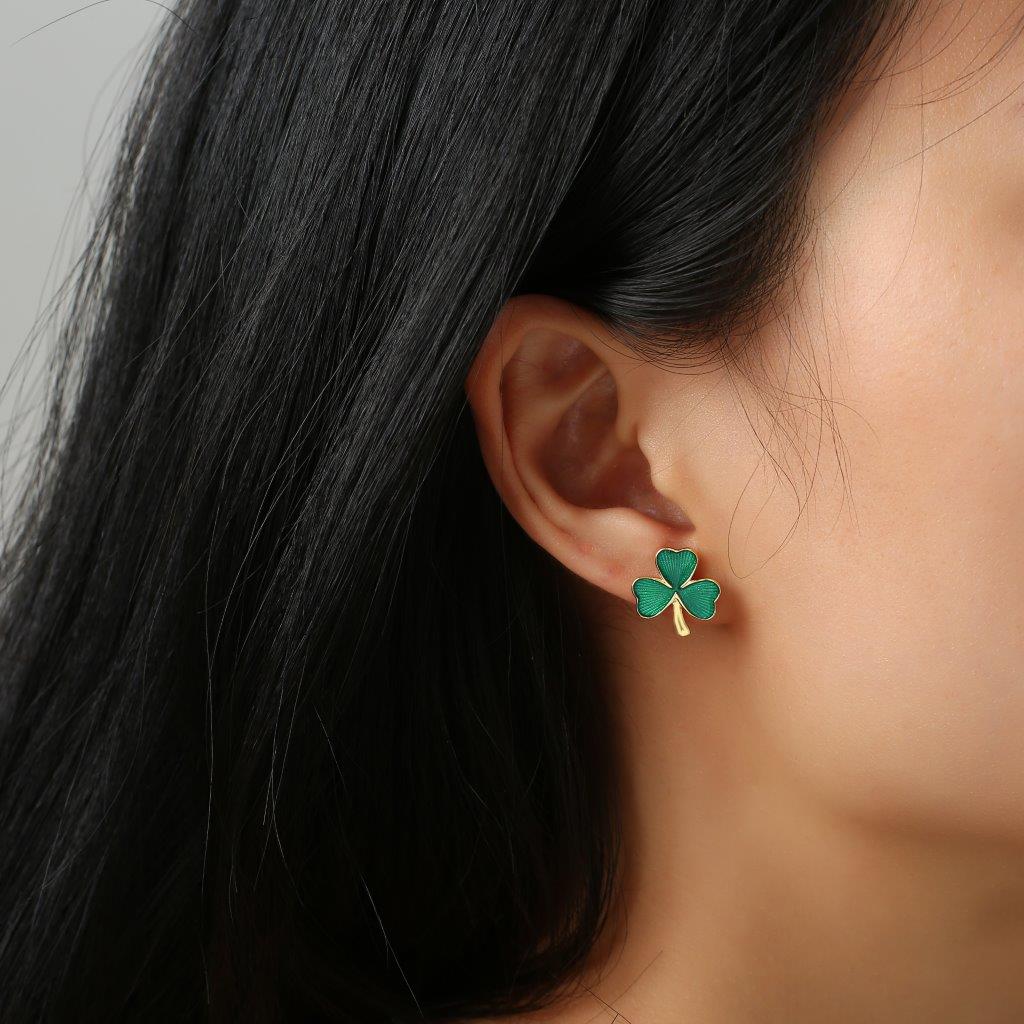 Gold Vermeil Green Shamrock Earrings