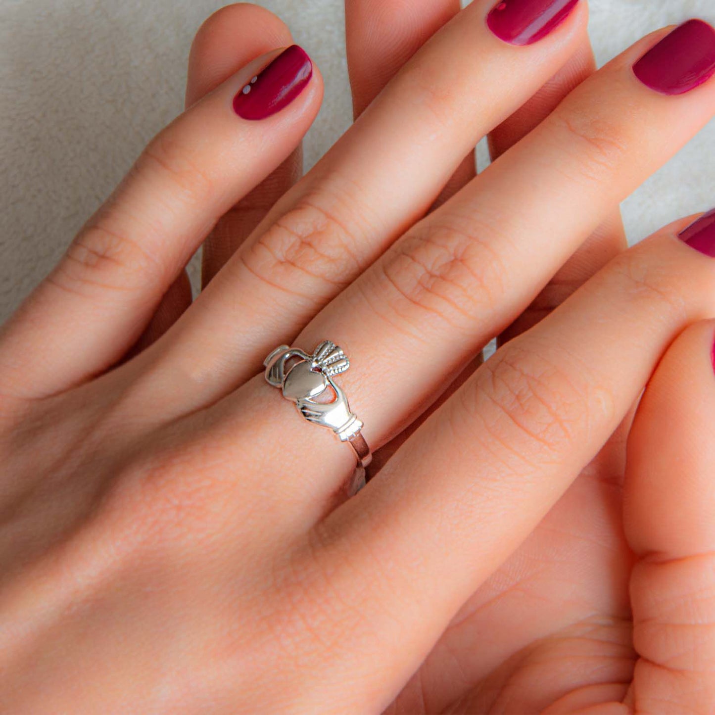 Platinum Plated Claddagh Ring With Love Loyalty & Friendship Engraved Text