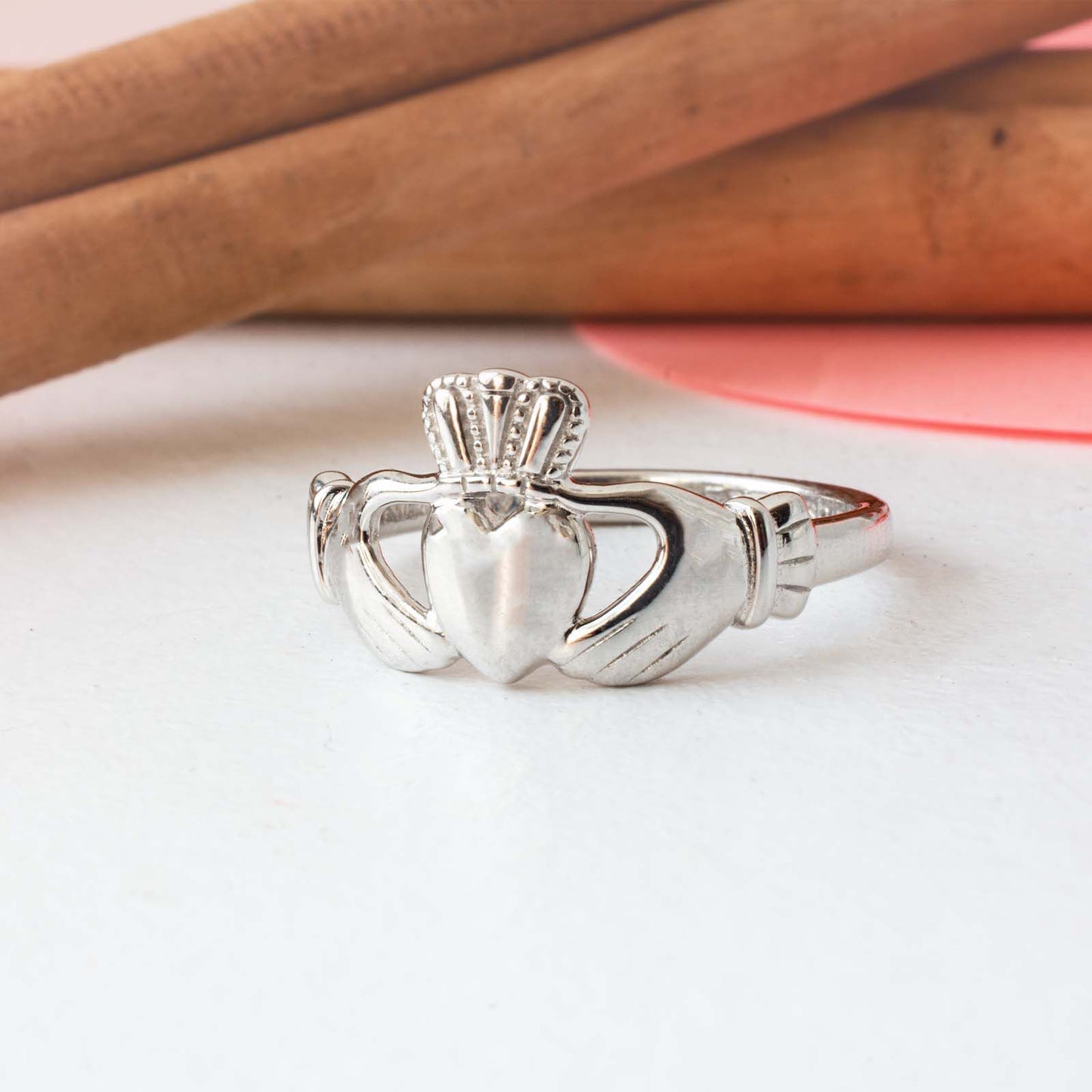 Platinum Plated Claddagh Ring With Love Loyalty & Friendship Engraved Text