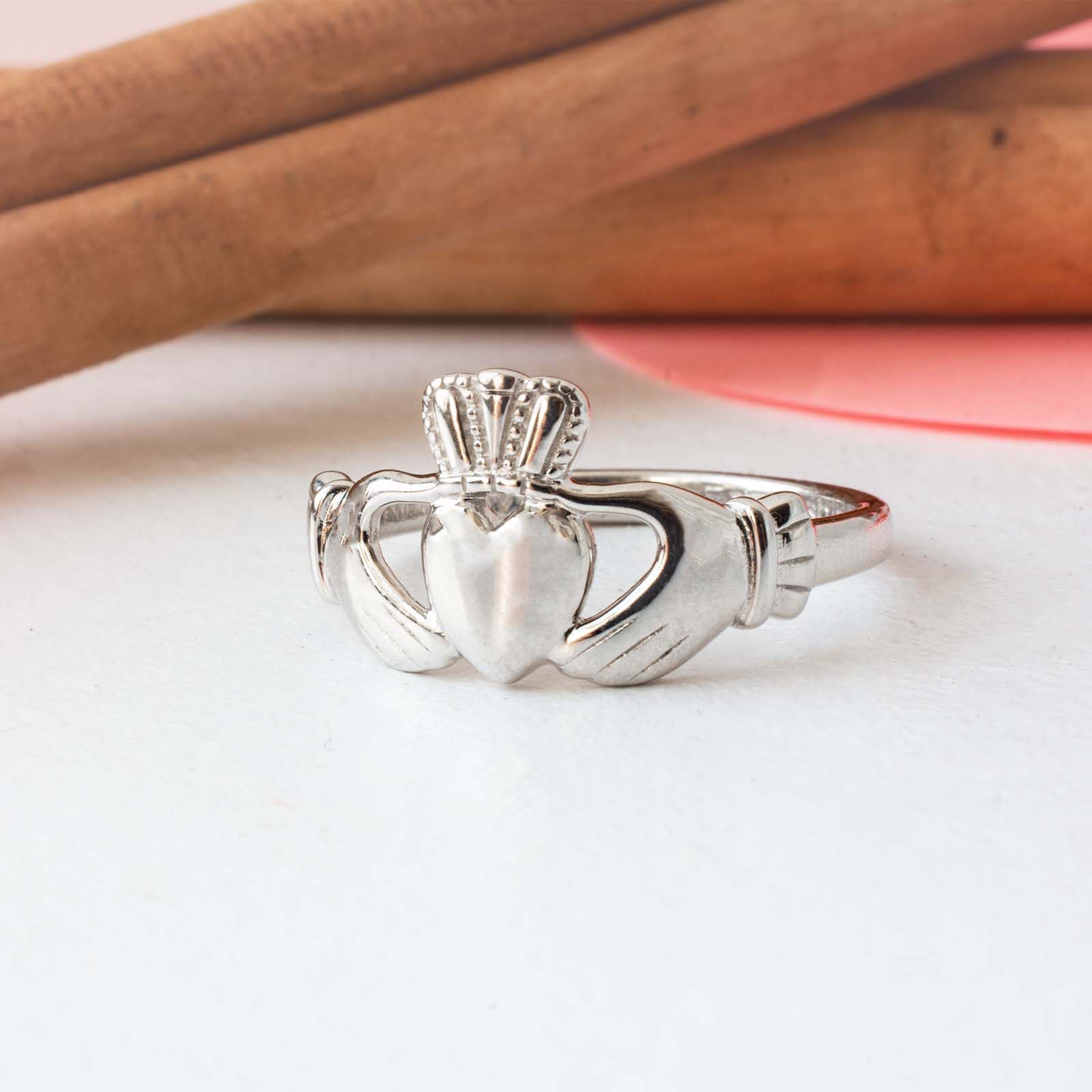 Platinum Plated Claddagh Ring With Love Loyalty & Friendship Engraved Text