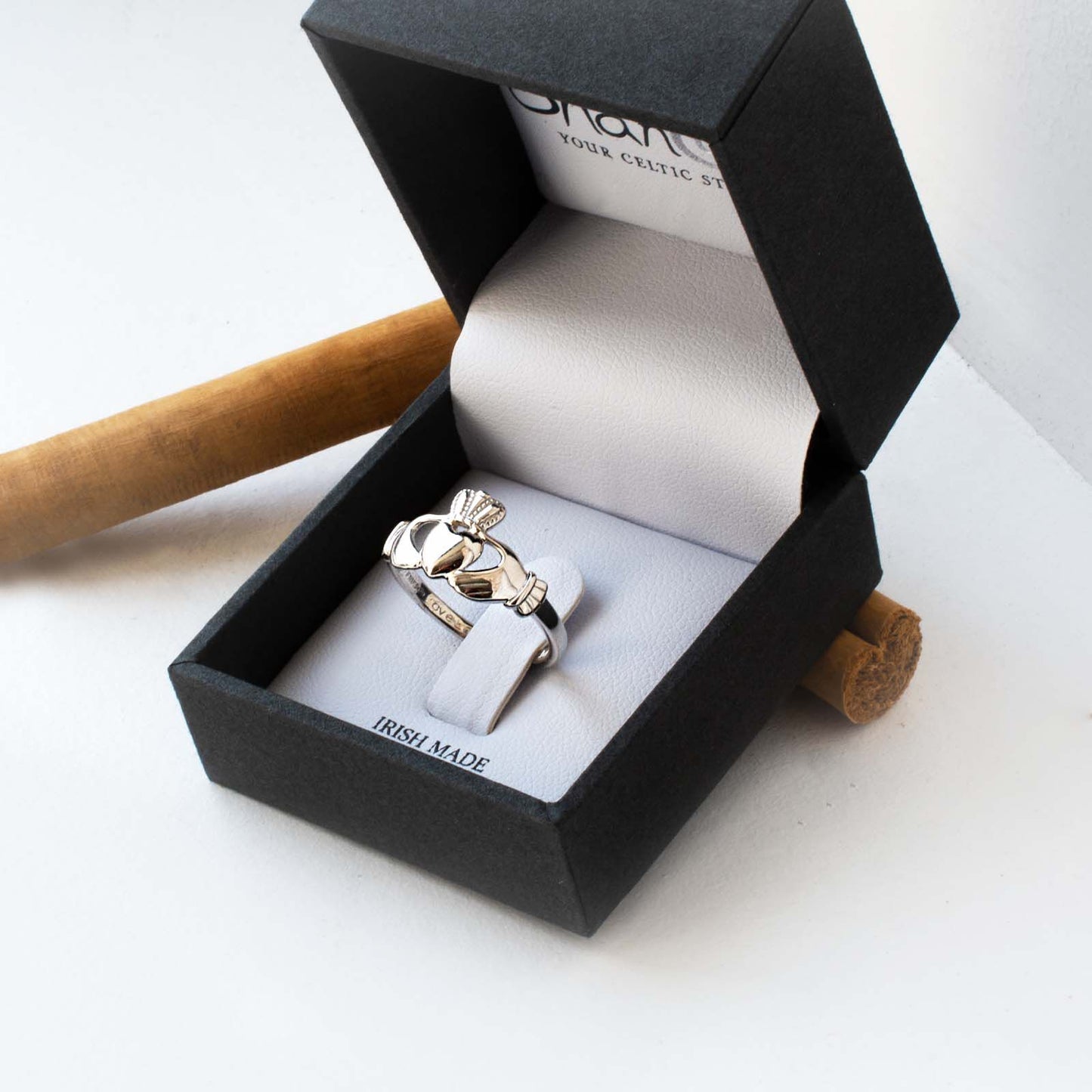 Platinum Plated Claddagh Ring With Love Loyalty & Friendship Engraved Text
