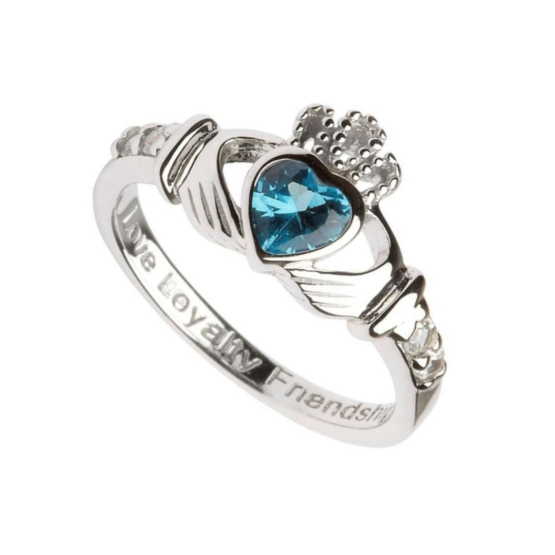 Platinum Plated Claddagh December Birthstone Ring