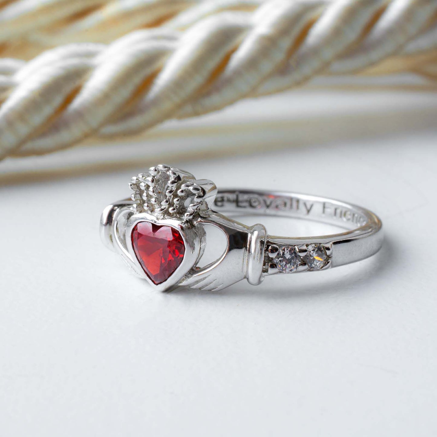 Platinum Plated Claddagh January Birthstone Ring