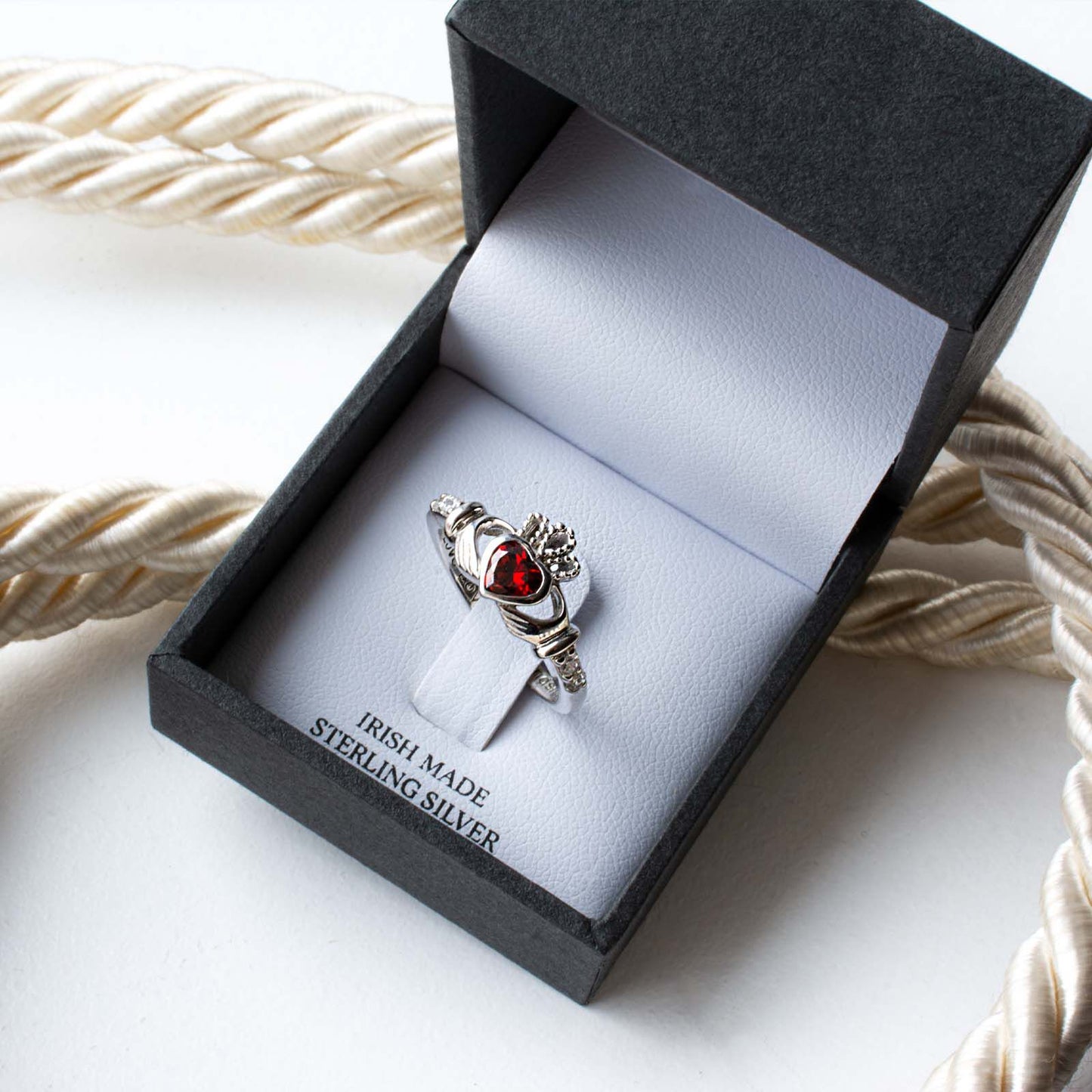 Platinum Plated Claddagh January Birthstone Ring