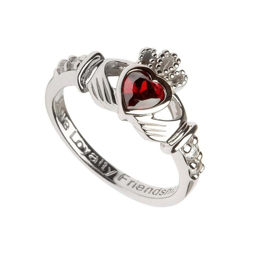 Platinum Plated Claddagh January Birthstone Ring