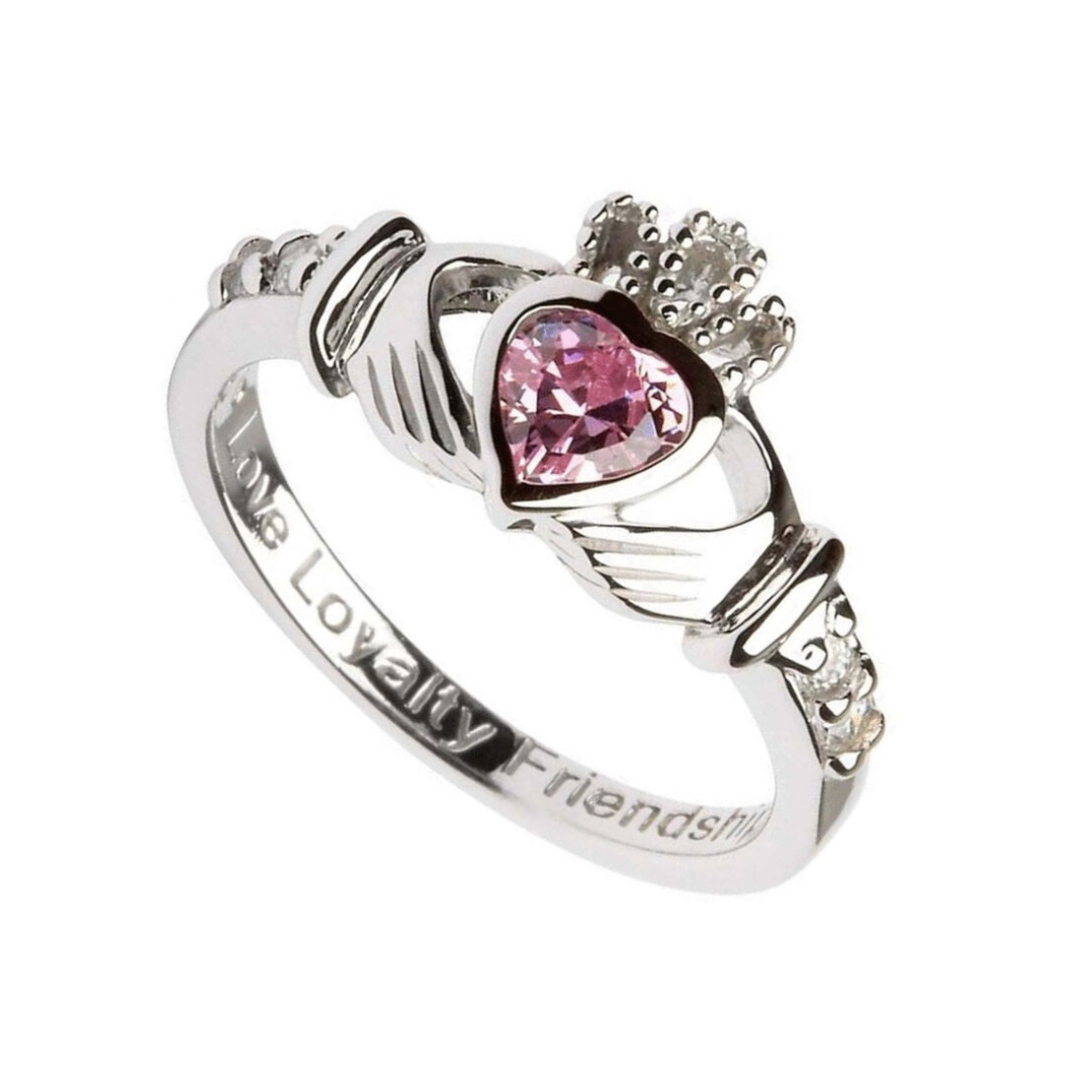 Platinum Plated Claddagh October Birthstone Ring