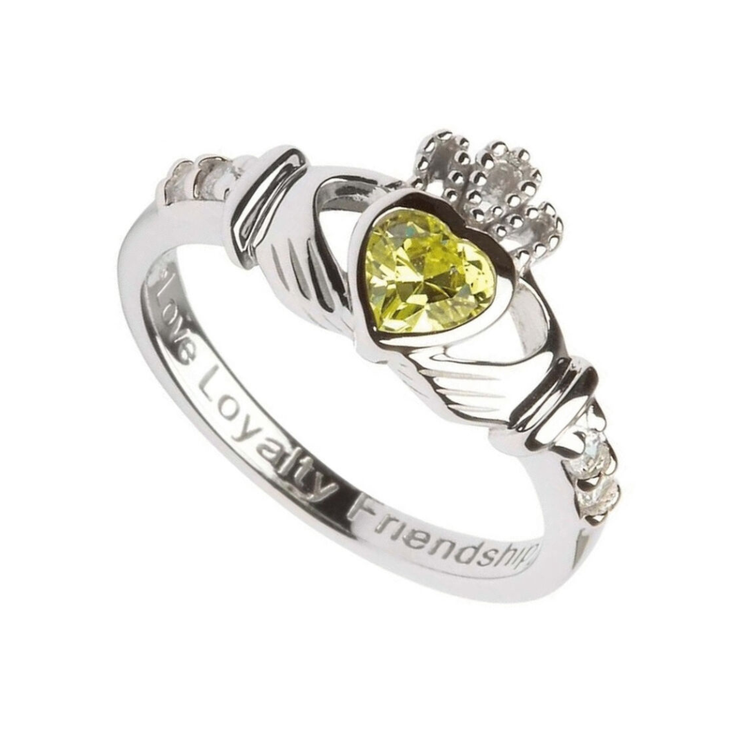 Platinum Plated Claddagh August Birthstone Ring