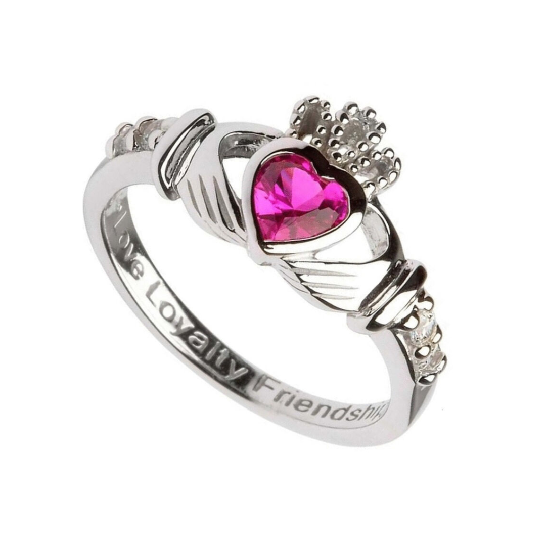 Platinum Plated Claddagh July Birthstone Ring