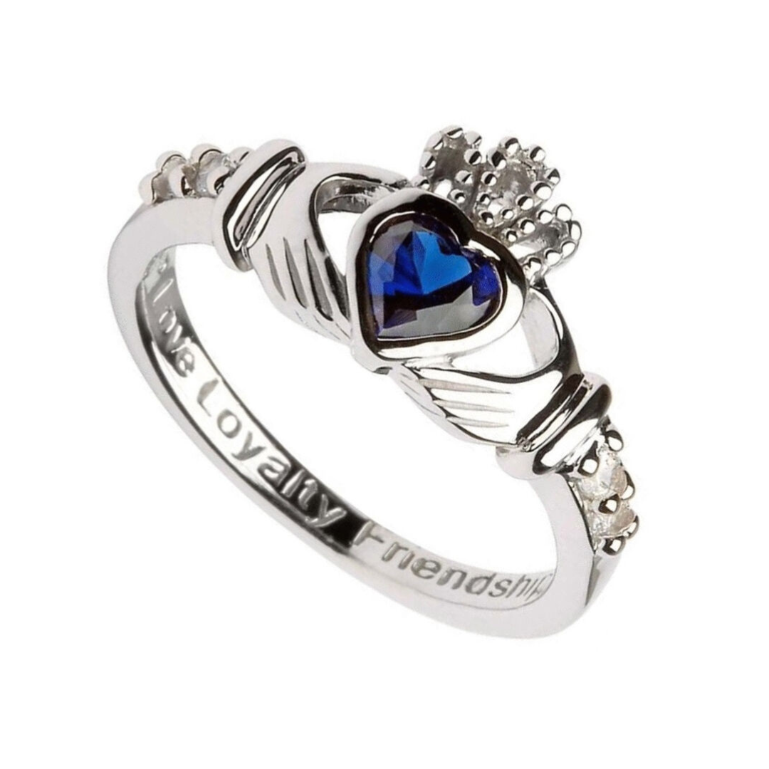 Platinum Plated Claddagh September Birthstone Ring