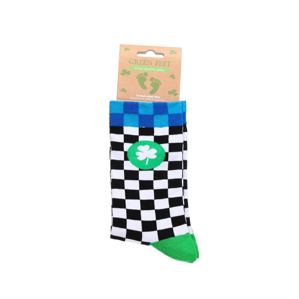 Chequered Socks Black White & Blue