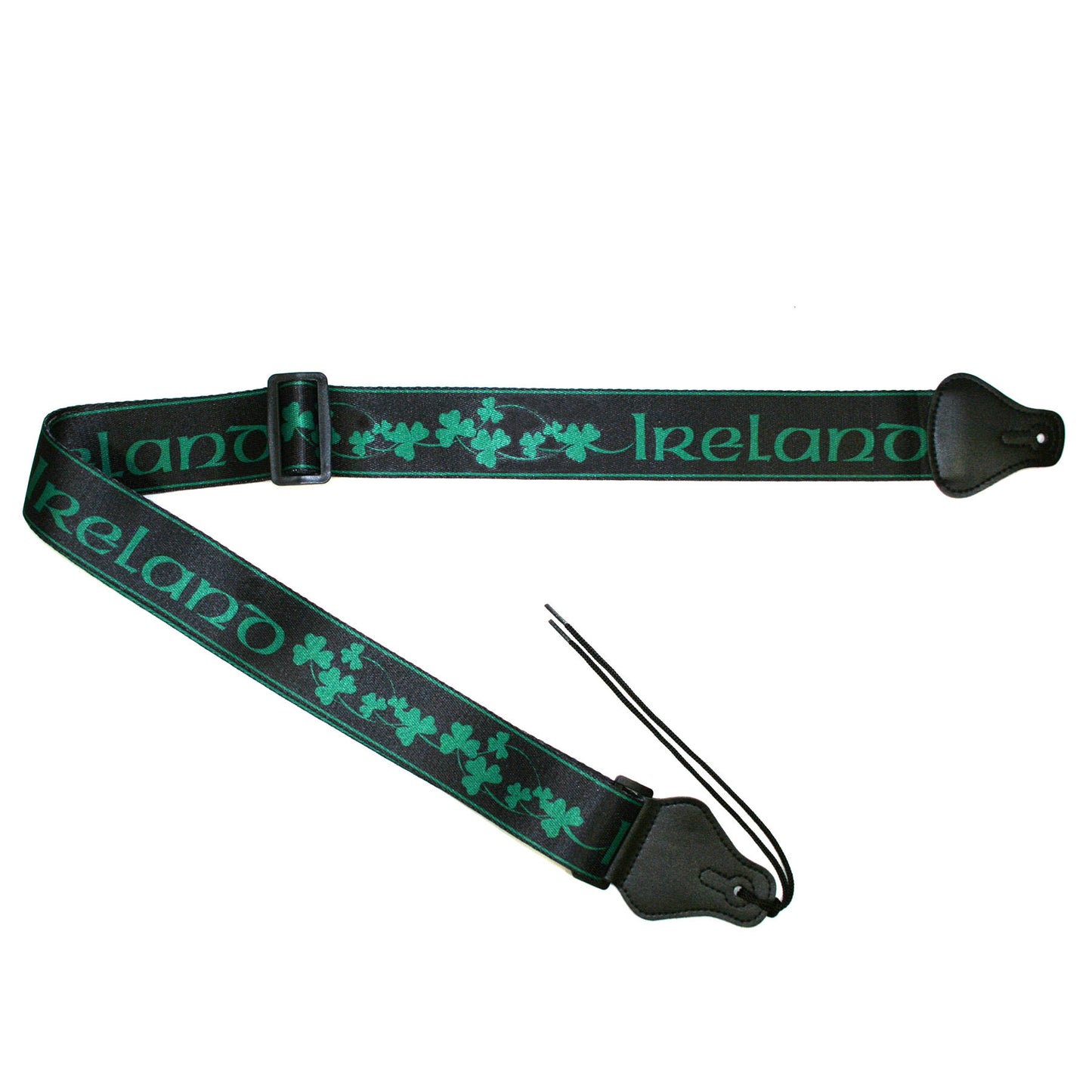 Ireland Guitar Strap With Green Shamrock Design Black