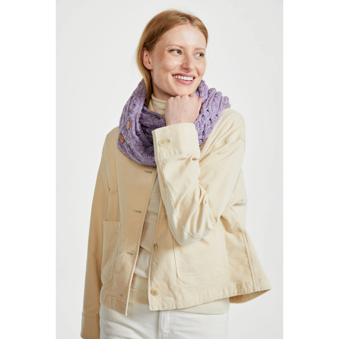 Ladies Buttoned Aran Lilac Snood Scarf