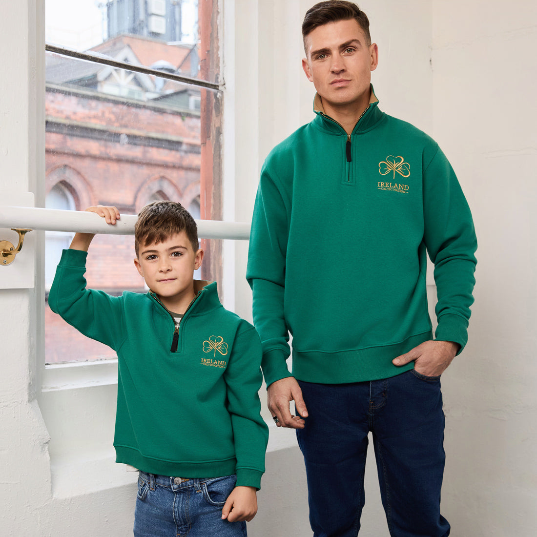 Unisex Ireland Premium Quarter Zip Green Sweatshirt