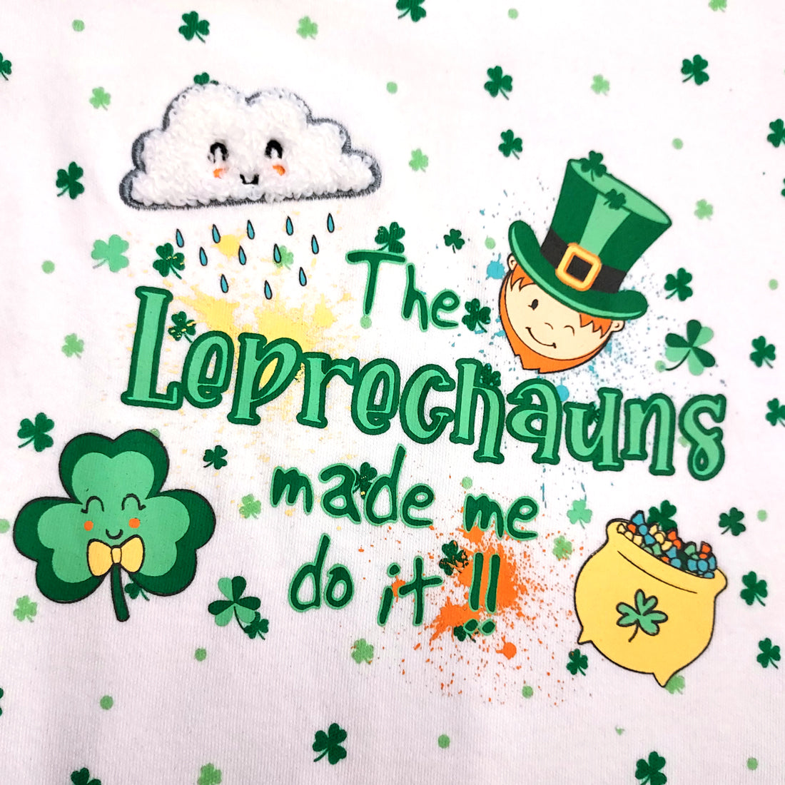 Leprechauns All Over Shamrock White Baby Vest