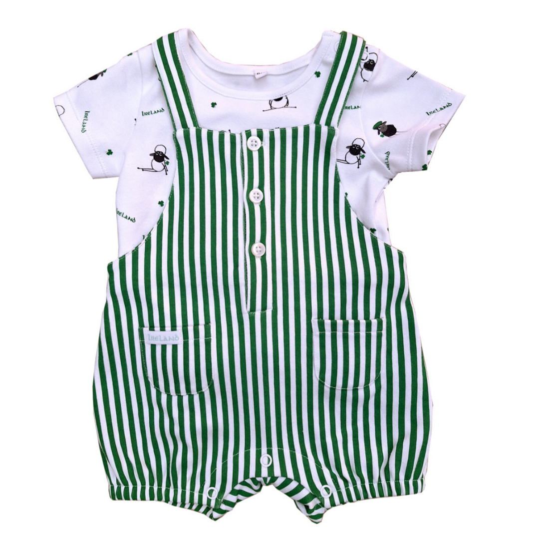 Baby Flaherty Green & White Striped Dungarees