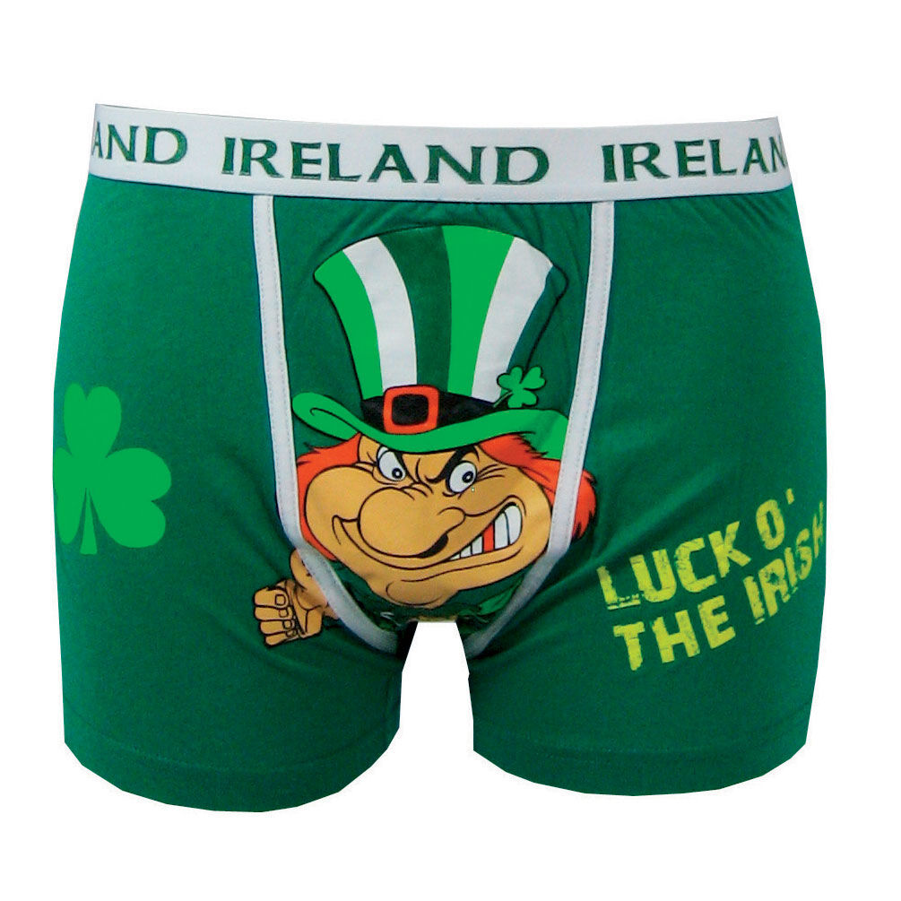 Boxer Shorts With Cheeky Leprechaun & Luck Of The Irish Print Green