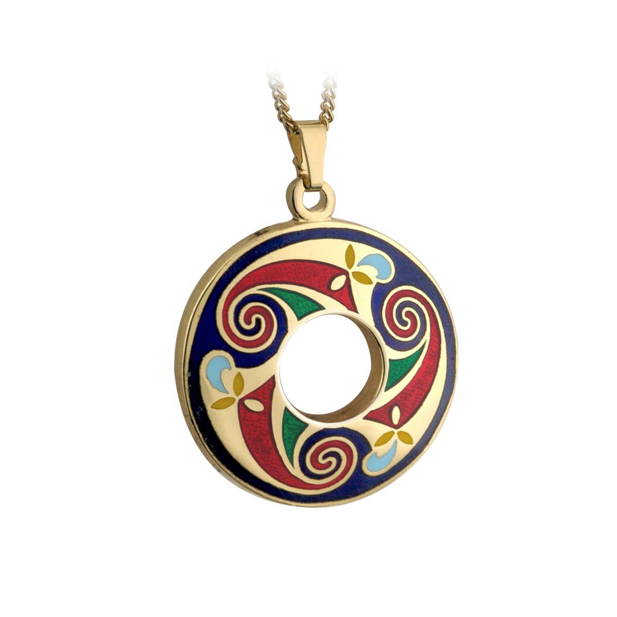 Gold Plated Celtic Spiral Blue Red Gold Medium Round Necklace