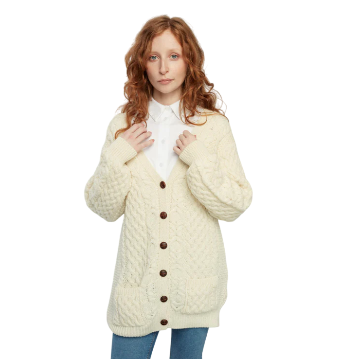 Ladies Aran Boyfriend Cardigan