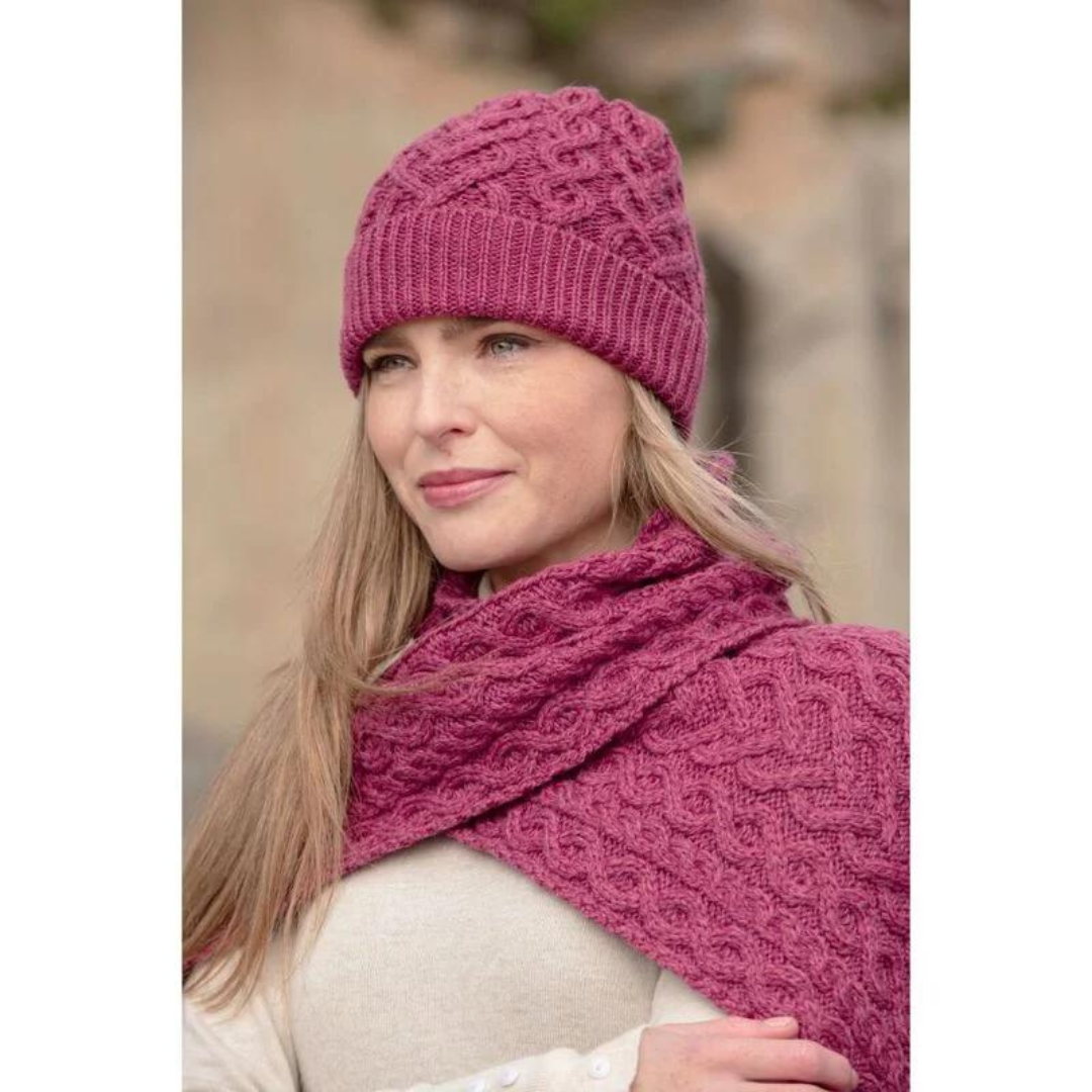 Merino Wool Heart Designed Scarf Magenta Pink