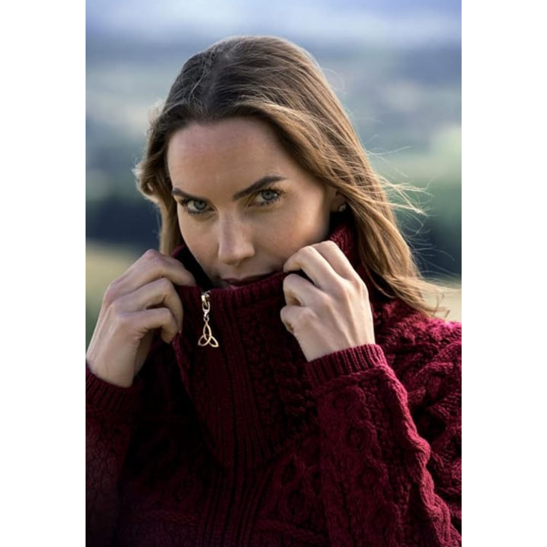 Ladies Merino Double Collar Aran Wine Coat