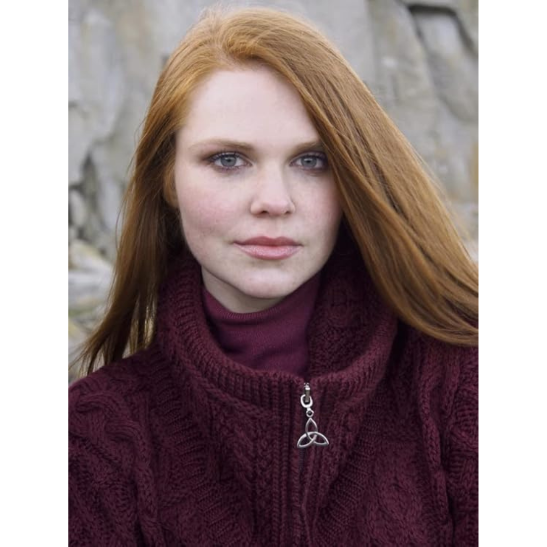 Ladies Merino Double Collar Aran Wine Coat