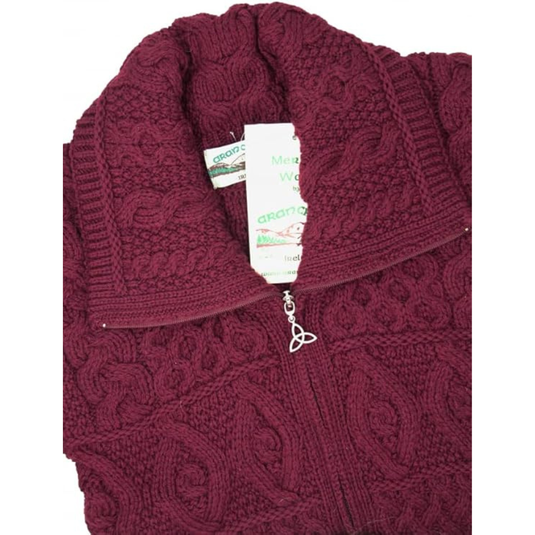 Ladies Merino Double Collar Aran Wine Coat