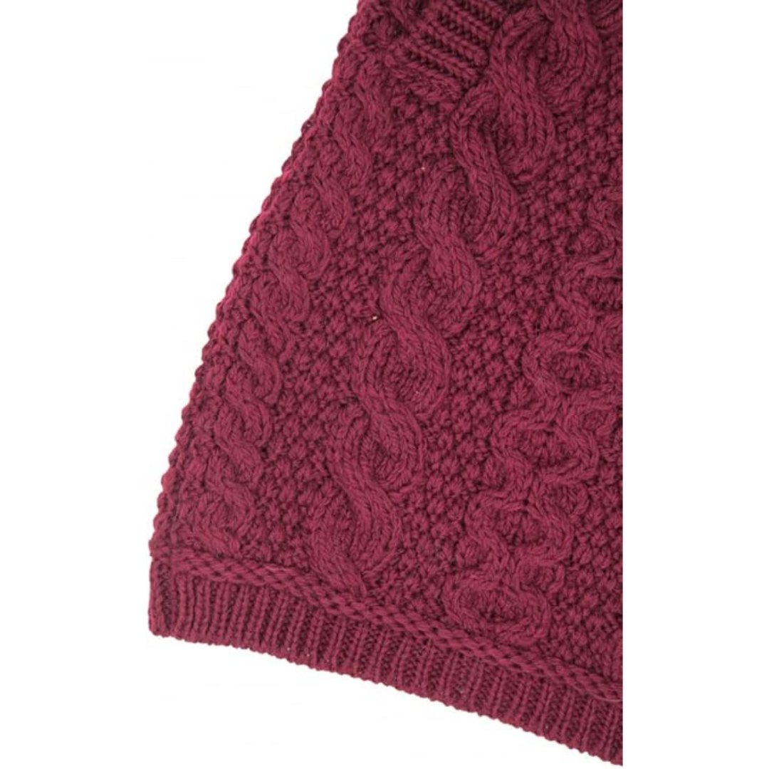 Ladies Merino Double Collar Aran Wine Coat
