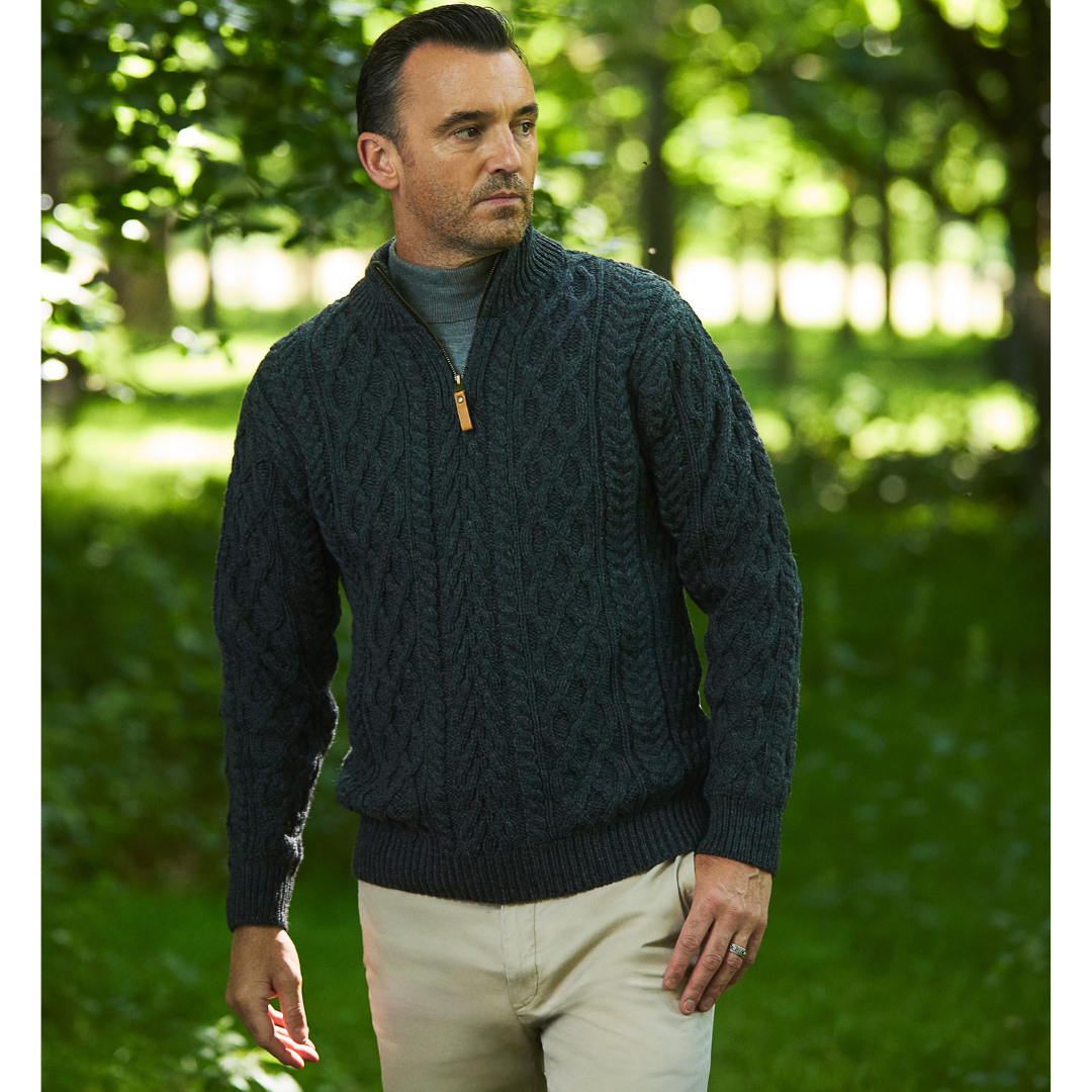 Men's Quarter Zip Aran Charcoal Jumper