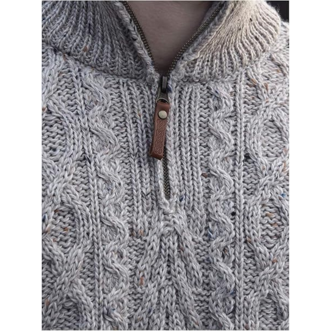 Men's Zip Neck Aran Oatmeal Jumper