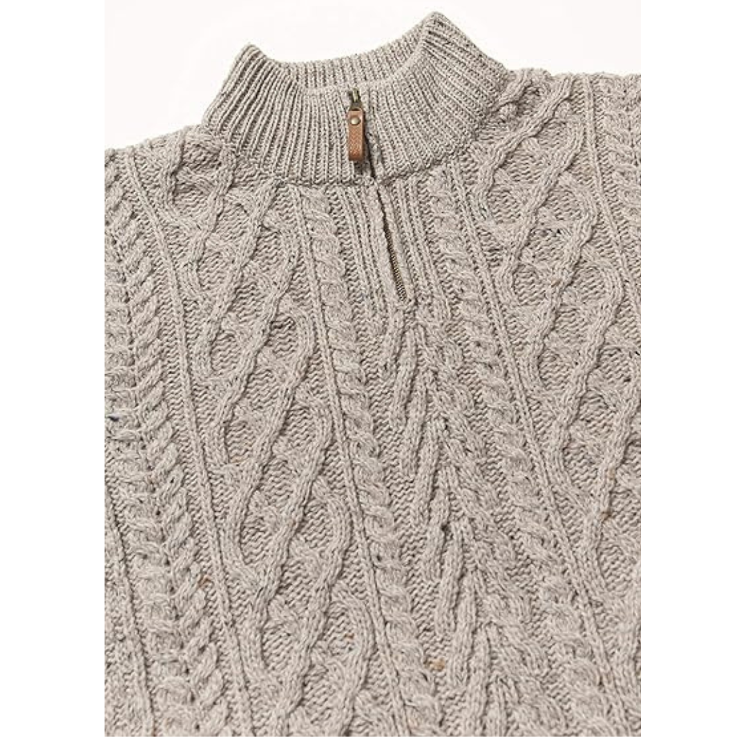 Men's Zip Neck Aran Oatmeal Jumper