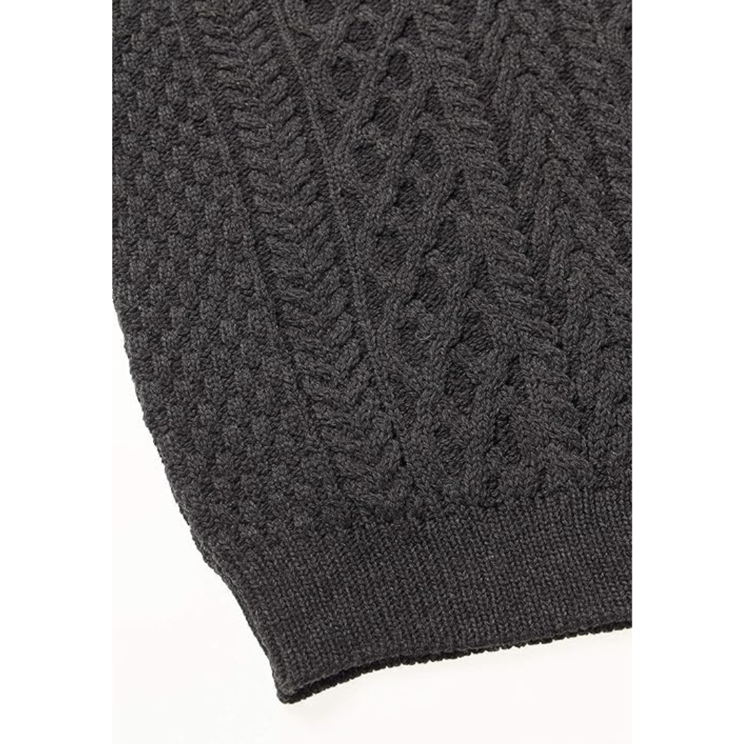 Men's Quarter Zip Aran Charcoal Jumper
