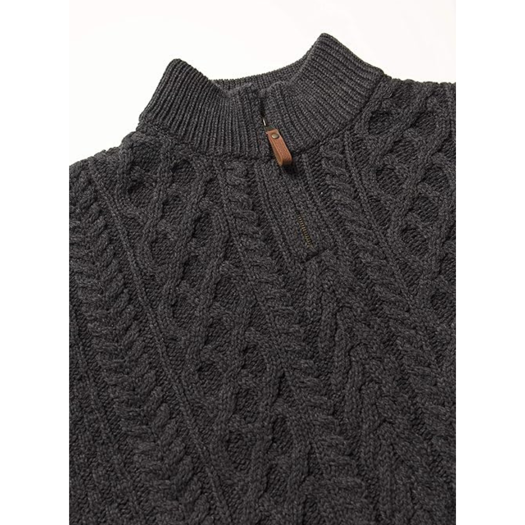 Men's Quarter Zip Aran Charcoal Jumper