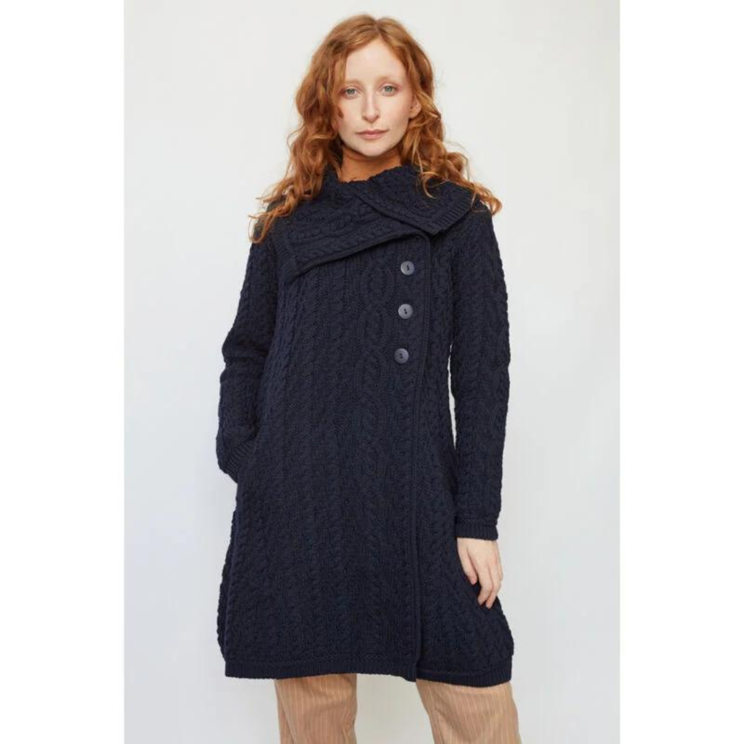 Ladies Chunky Collar Navy Aran Coat