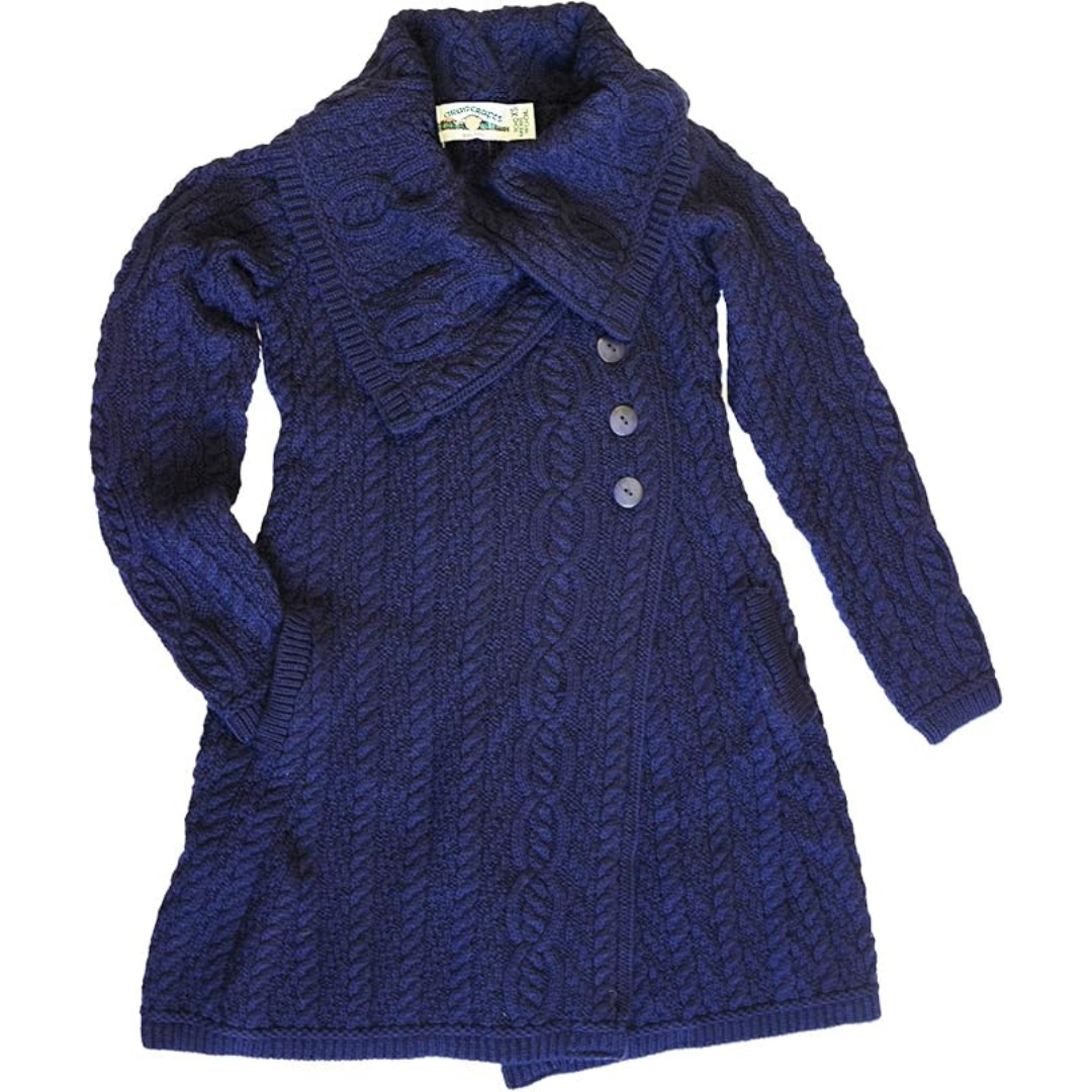 Ladies Chunky Collar Navy Aran Coat