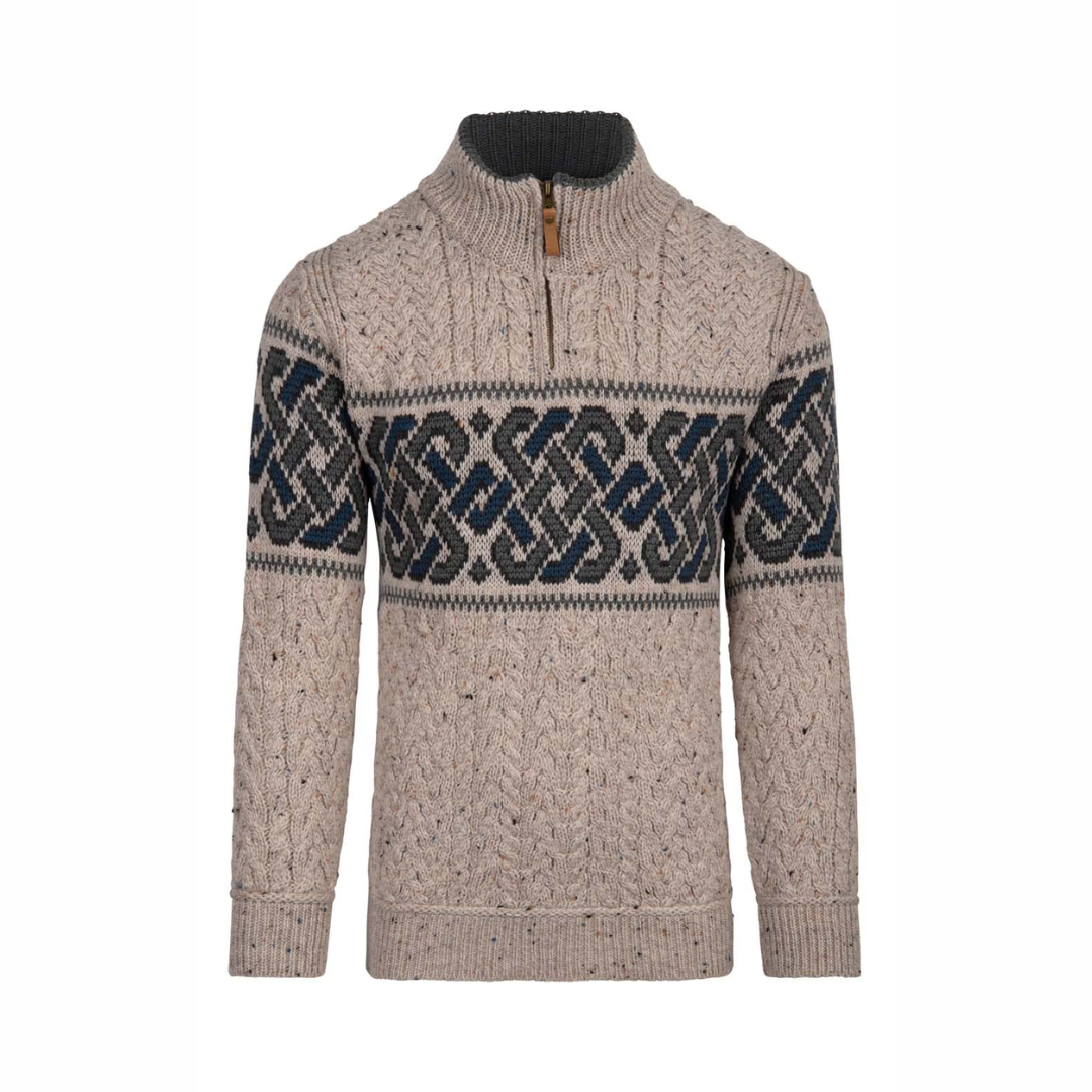Men's Half-zipped Aran Jacquard Celtic Sweater