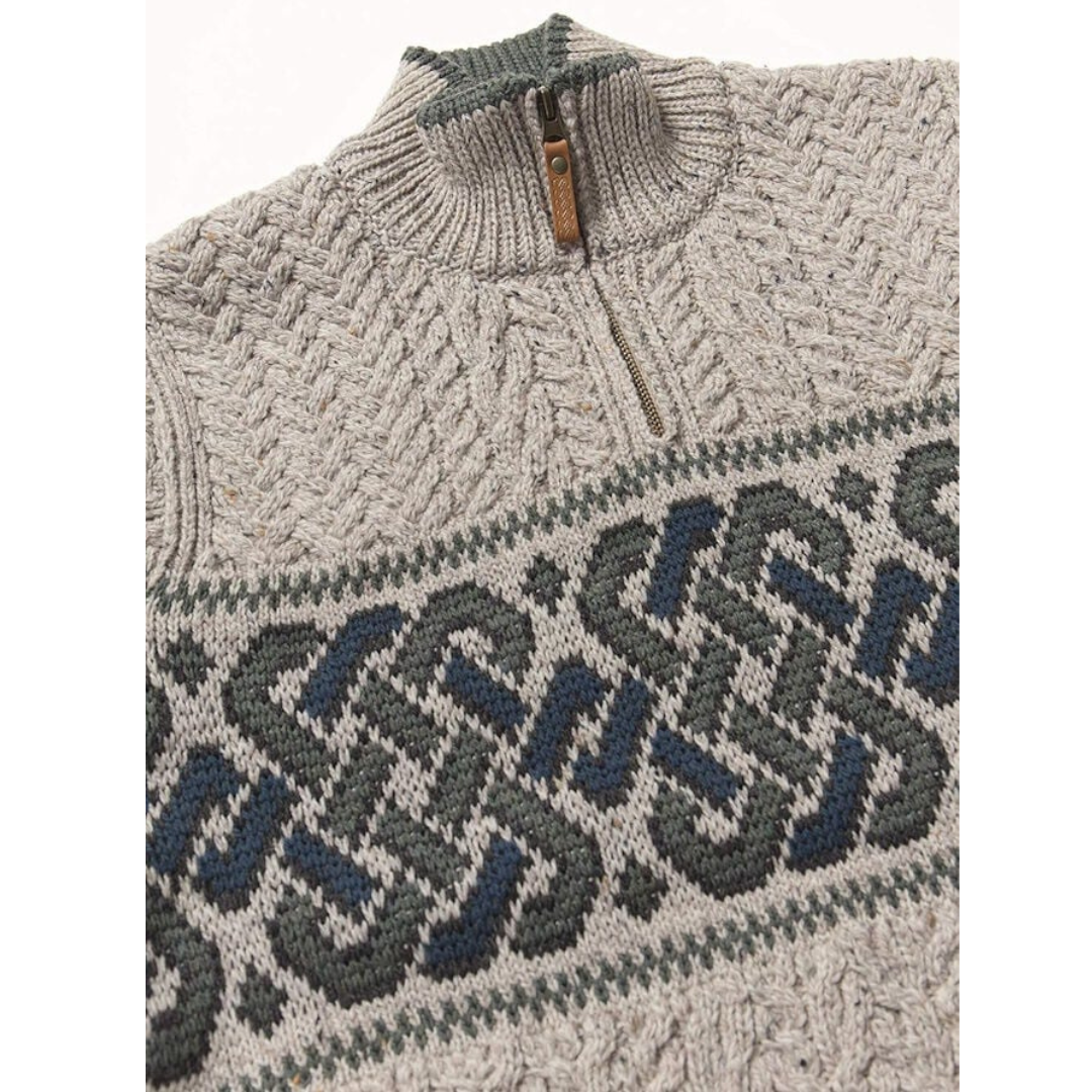 Men's Half-zipped Aran Jacquard Celtic Sweater