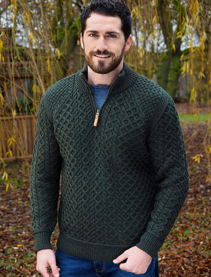 Men's Supersoft Half Zip Aran Green Jumper