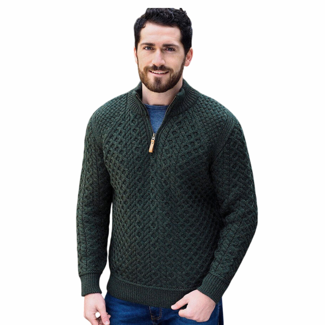 Men's Supersoft Half Zip Aran Green Jumper