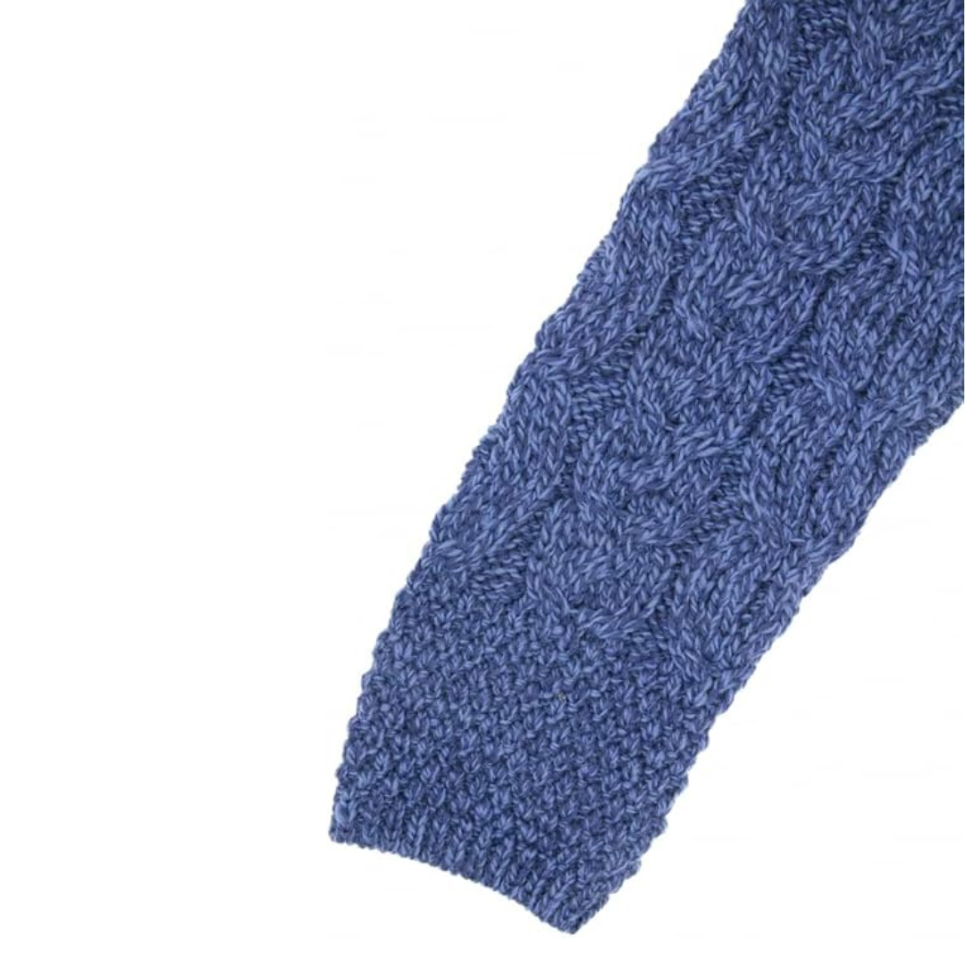 Ladies Aran Short Edge To Edge Blue Cardigan