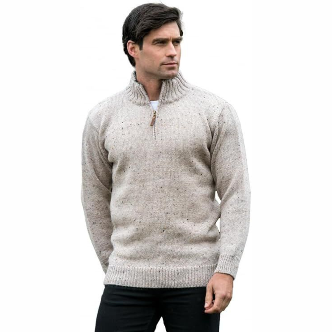 Men's Aran Quarter Zip Wool Skiddaw Jumper