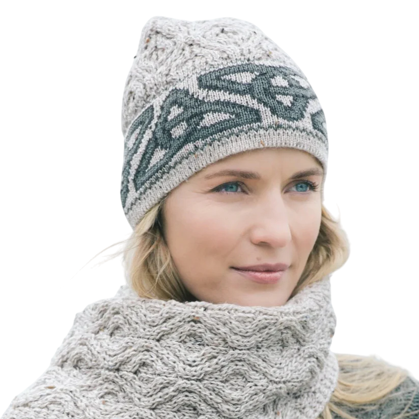 Ladies Aran Celtic Jacquard Oatmeal Hat